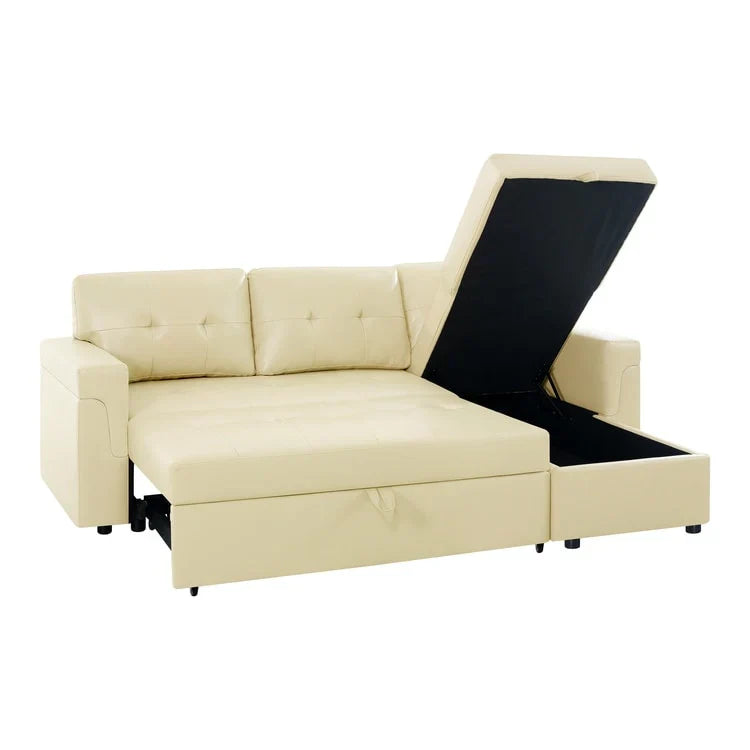 Canapé sectionnel convertible réversible avec lit escamotable, méridienne de rangement dissimulée et pieds durables