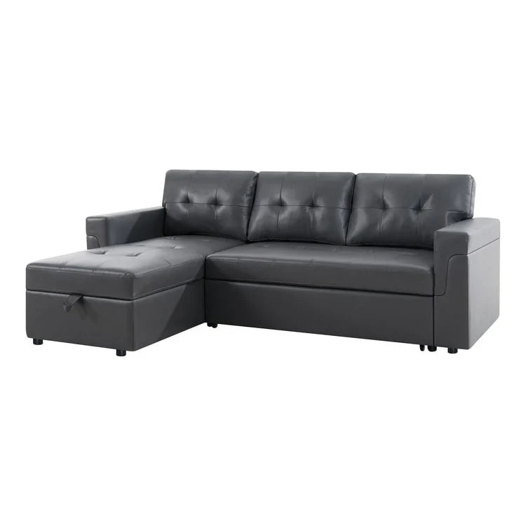 Canapé sectionnel convertible réversible avec lit escamotable, méridienne de rangement dissimulée et pieds durables