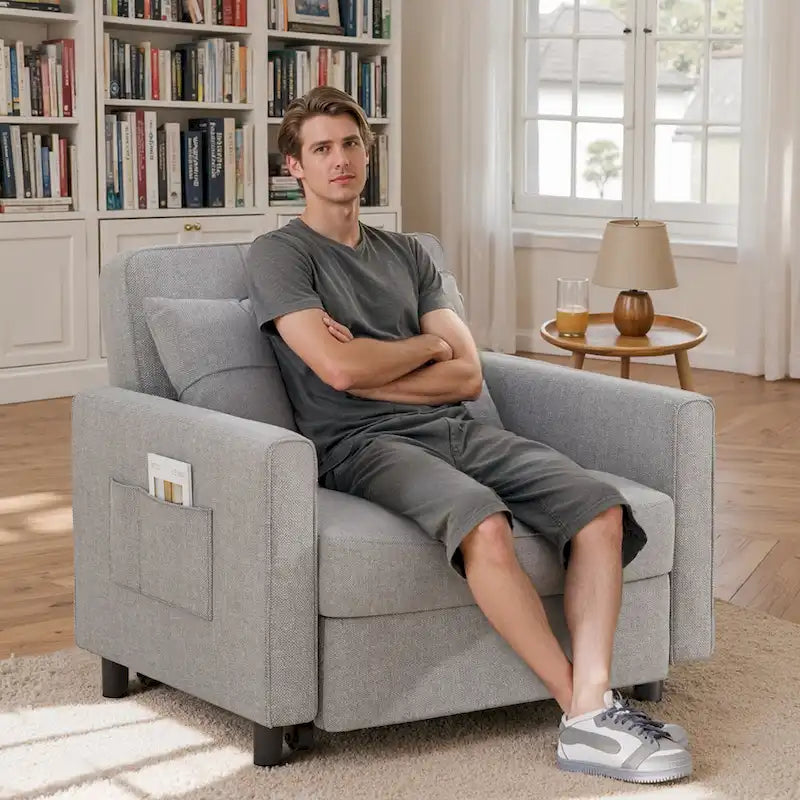 Fauteuil-lit escamotable 3 en 1, fauteuil convertible réglable pliable, canapé de détente capitonné
