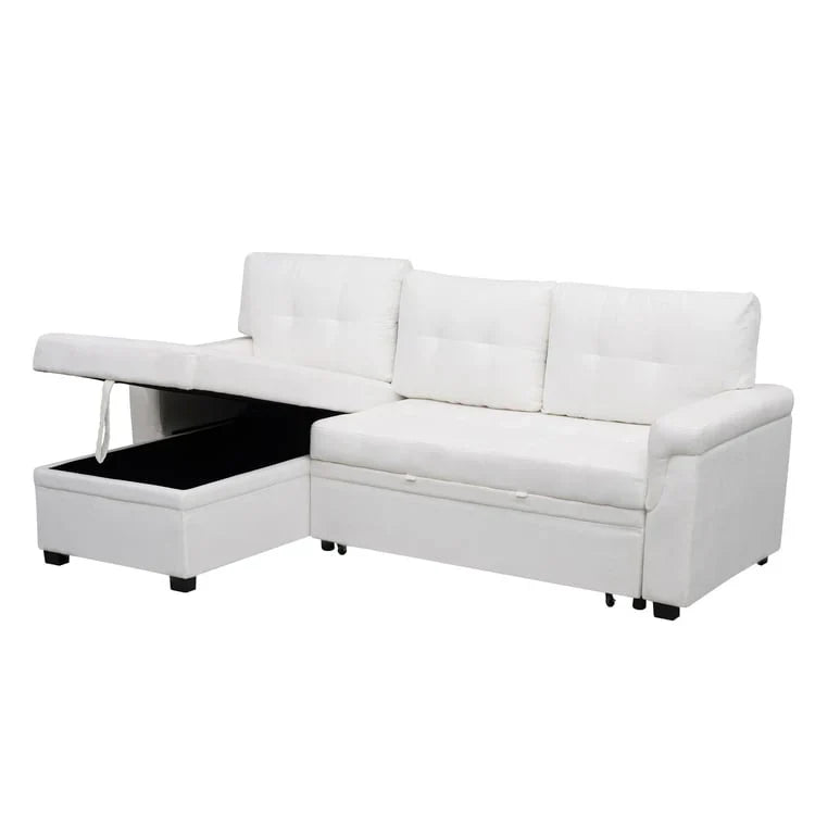 Canapé sectionnel réversible avec lit escamotable, méridienne de rangement dissimulée, pieds durables,