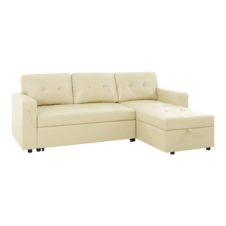 Canapé sectionnel convertible réversible avec lit escamotable, méridienne de rangement dissimulée et pieds durables