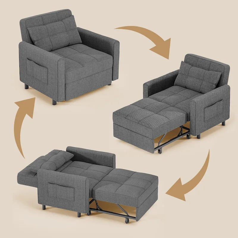 Fauteuil-lit escamotable 3 en 1, fauteuil convertible réglable pliable, canapé de détente capitonné