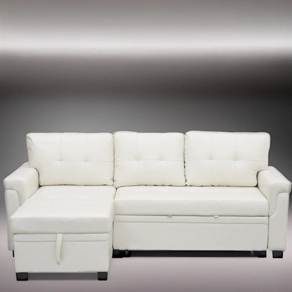 Canapé sectionnel réversible avec lit escamotable, méridienne de rangement dissimulée, pieds durables,