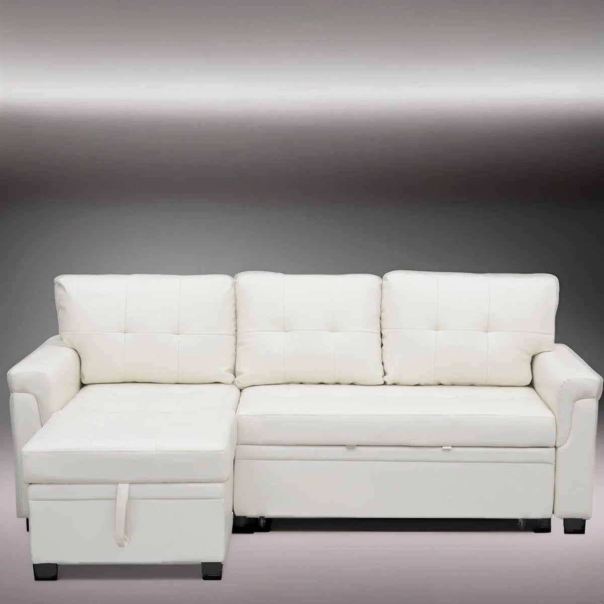 Canapé sectionnel réversible avec lit escamotable, méridienne de rangement dissimulée, pieds durables,