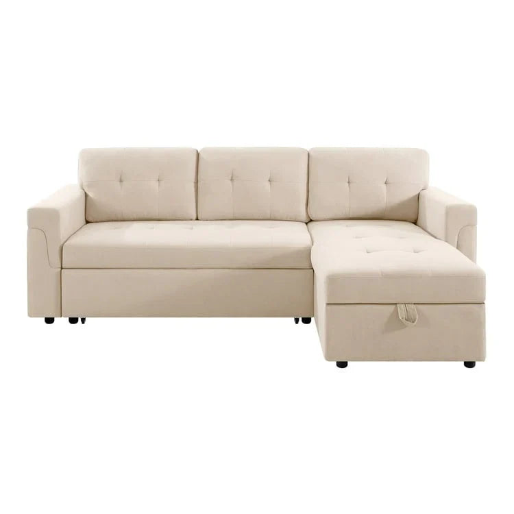 Canapé sectionnel réversible avec lit escamotable, méridienne de rangement dissimulée, pieds durables,