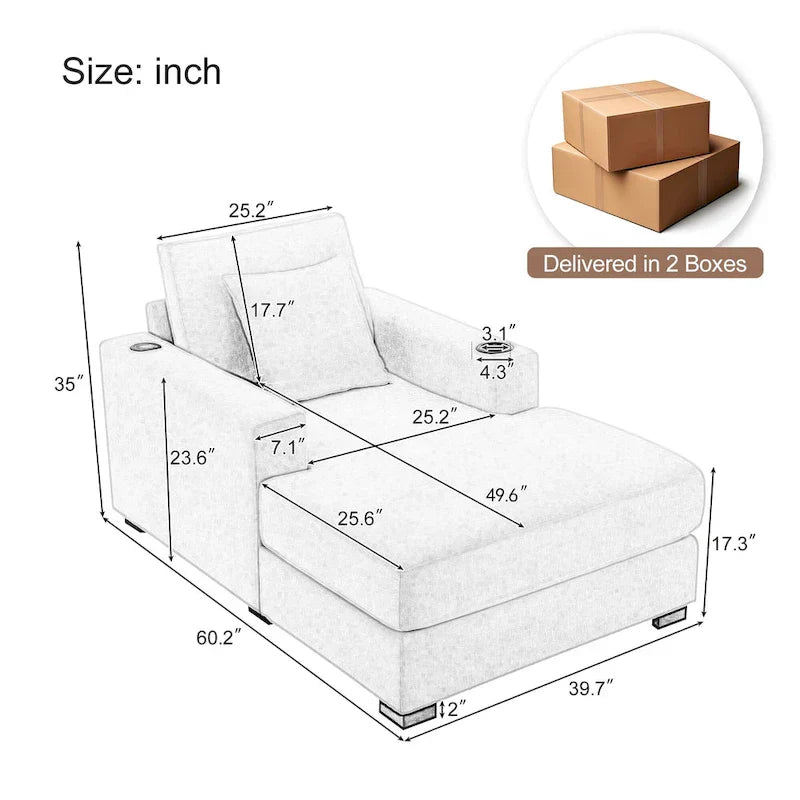 Chaise longue surdimensionnée en trois tailles avec coussins