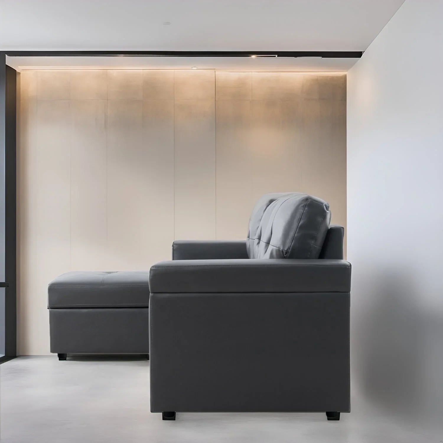 Canapé sectionnel réversible avec lit escamotable, méridienne de rangement dissimulée, pieds durables,