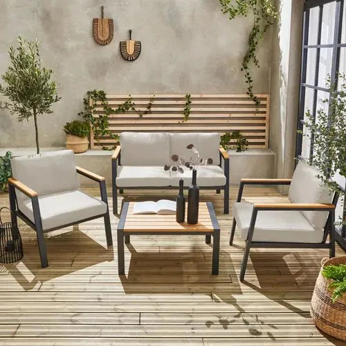 Casoria Salon de jardin aluminium et polywood 4 places Anthracite / Beige