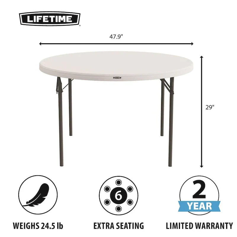 Table ronde pliante Lifetime de 48 pouces, qualité commerciale légère, intérieure/extérieure, blanche
