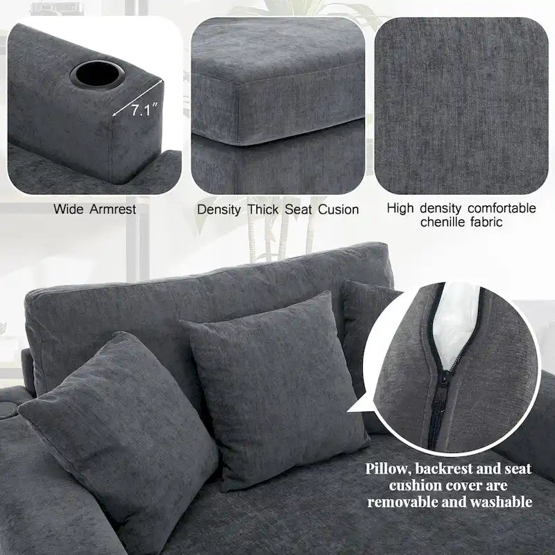 Chaise longue surdimensionnée en trois tailles avec coussins