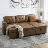 Canapé sectionnel réversible avec lit escamotable, méridienne de rangement dissimulée, pieds durables,