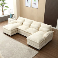 Canapé Sectionnel Canapé Nuage pour Salon, Canapé Moderne Forme U en Chenille/Bouclette, Canapé-Lit Modulable Confortable avec Double Méridienne