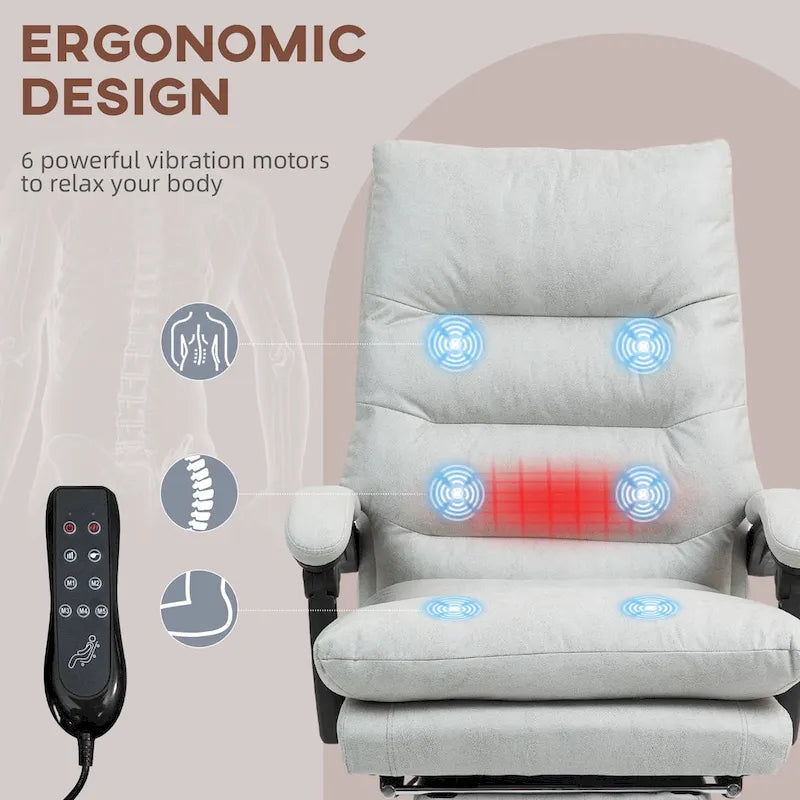 Vinsetto Chaise de bureau de massage inclinable chauffante à vibration en microfibre