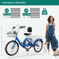 Tricycle adulte 26 vélo 3 roues 7 vitesses Trike