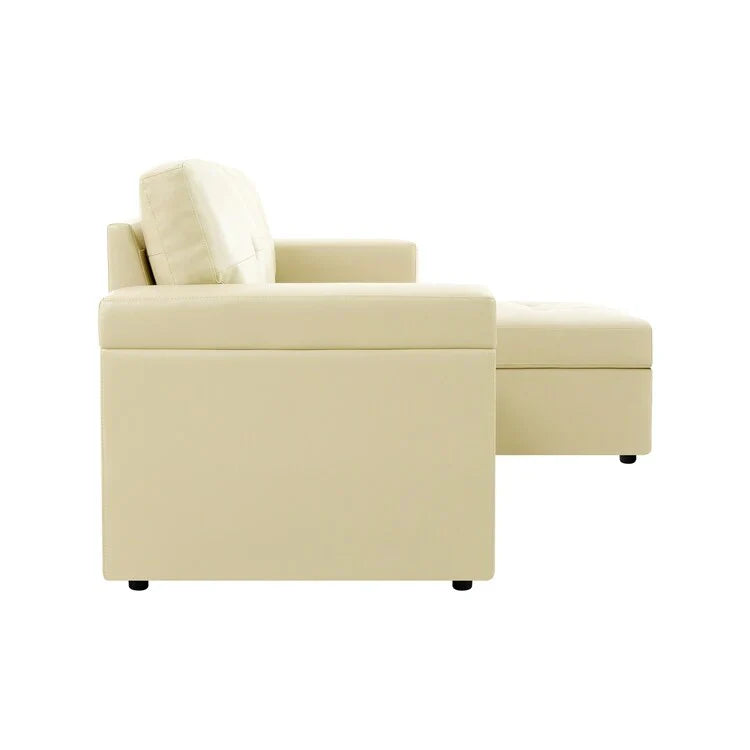 Canapé sectionnel convertible réversible avec lit escamotable, méridienne de rangement dissimulée et pieds durables