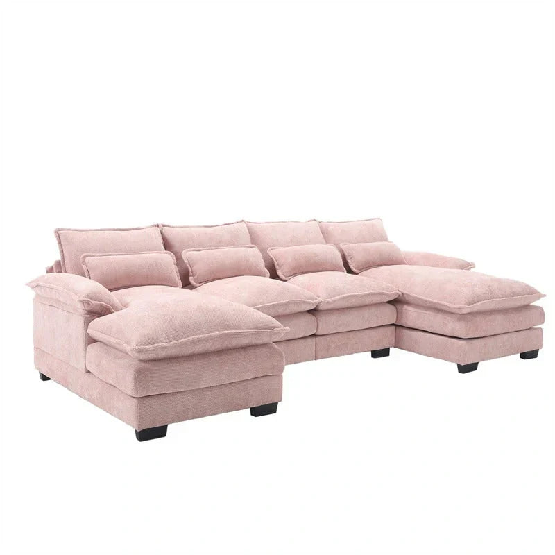 Canapé Sectionnel Canapé Nuage pour Salon, Canapé Moderne Forme U en Chenille/Bouclette, Canapé-Lit Modulable Confortable avec Double Méridienne