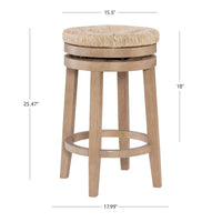 Tabouret de comptoir pivotant sans dossier Maya avec assise en jonc de mer