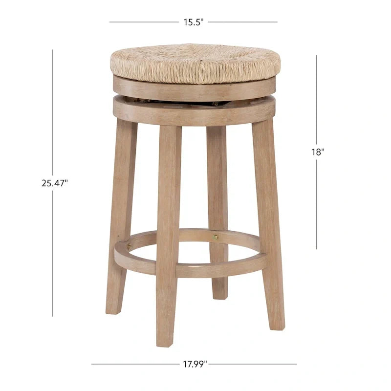 Tabouret de comptoir pivotant sans dossier Maya avec assise en jonc de mer