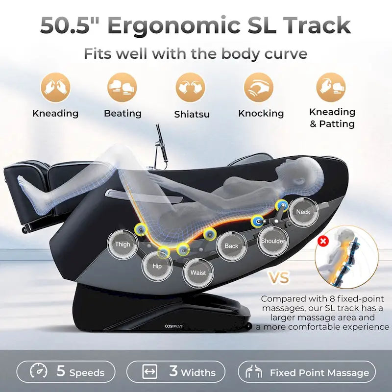 Fauteuil de Massage Costway Zéro Gravité Corps Entier Rail SL avec Taille