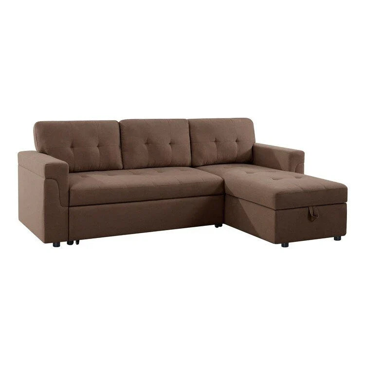 Canapé sectionnel réversible avec lit escamotable, méridienne de rangement dissimulée, pieds durables,