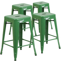 Lot de 4 tabourets de comptoir sans dossier en métal de 61 cm, pour l'intérieur ou l'extérieur, avec assise carrée