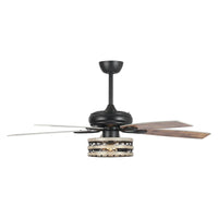 Ventilateur de plafond cage noir 52 style ferme bois flotté 5 pales avec télécommande