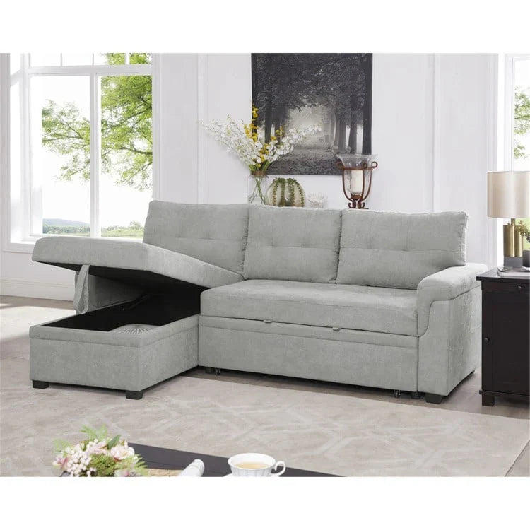 Canapé sectionnel convertible réversible avec lit escamotable, méridienne de rangement dissimulée et pieds durables