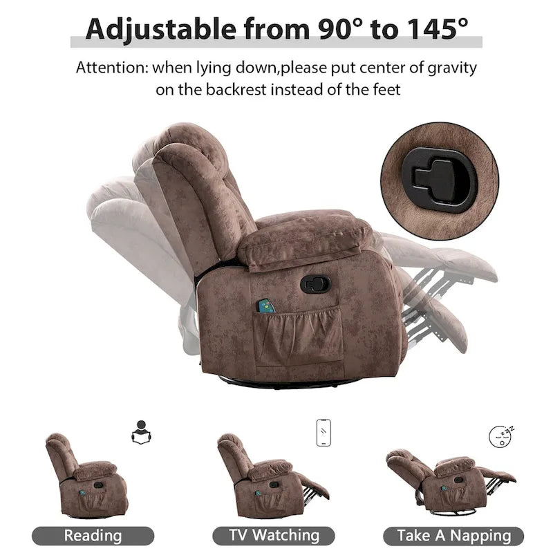 Fauteuil Inclinable à Bascule de Massage Manuel Pivotant 360° avec Chaleur et Vibration