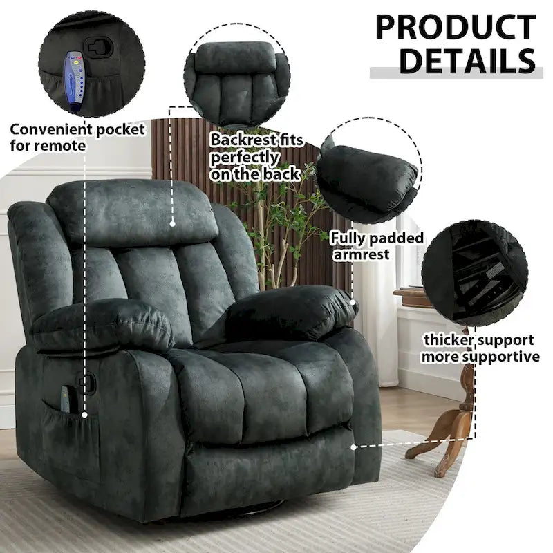 Fauteuil Inclinable à Bascule de Massage Manuel Pivotant 360° avec Chaleur et Vibration