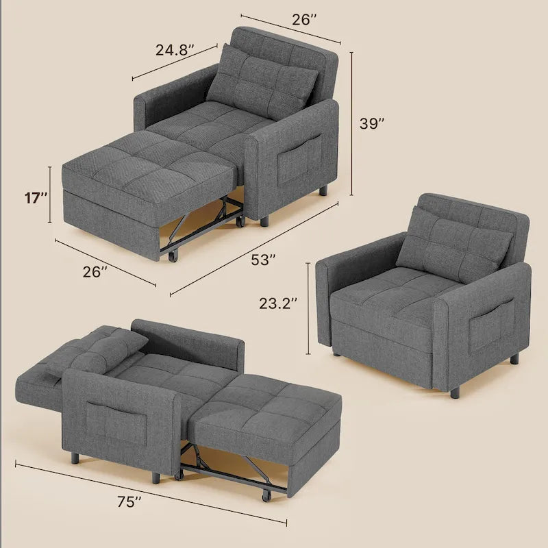 Fauteuil-lit escamotable 3 en 1, fauteuil convertible réglable pliable, canapé de détente capitonné