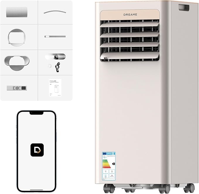 DREAME P-Wind10 9000 BTU Climatiseur Portable 3-en-1 : Refroidissement, Déshumidification et Ventilateur, Flux d'air 3D, Contrôle App & Télécommande, Mode Sommeil [Classe énergétique A]