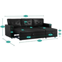 Canapé sectionnel convertible réversible avec lit escamotable, méridienne de rangement dissimulée et pieds durables