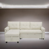 Canapé sectionnel réversible avec lit escamotable, méridienne de rangement dissimulée, pieds durables,