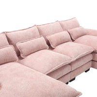 Canapé Sectionnel Canapé Nuage pour Salon, Canapé Moderne Forme U en Chenille/Bouclette, Canapé-Lit Modulable Confortable avec Double Méridienne