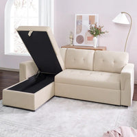 Canapé sectionnel réversible avec lit escamotable, méridienne de rangement dissimulée, pieds durables,
