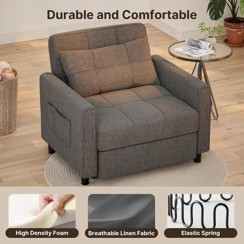 Fauteuil-lit escamotable 3 en 1, fauteuil convertible réglable pliable, canapé de détente capitonné