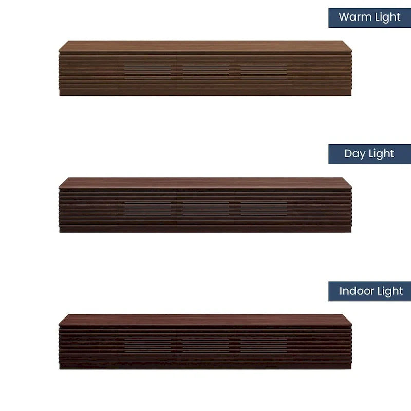 Meuble TV minimaliste avec tiroirsConsole multimédia en bois massif avec placards, porte abattante, placage noyer, entièrement assemblé