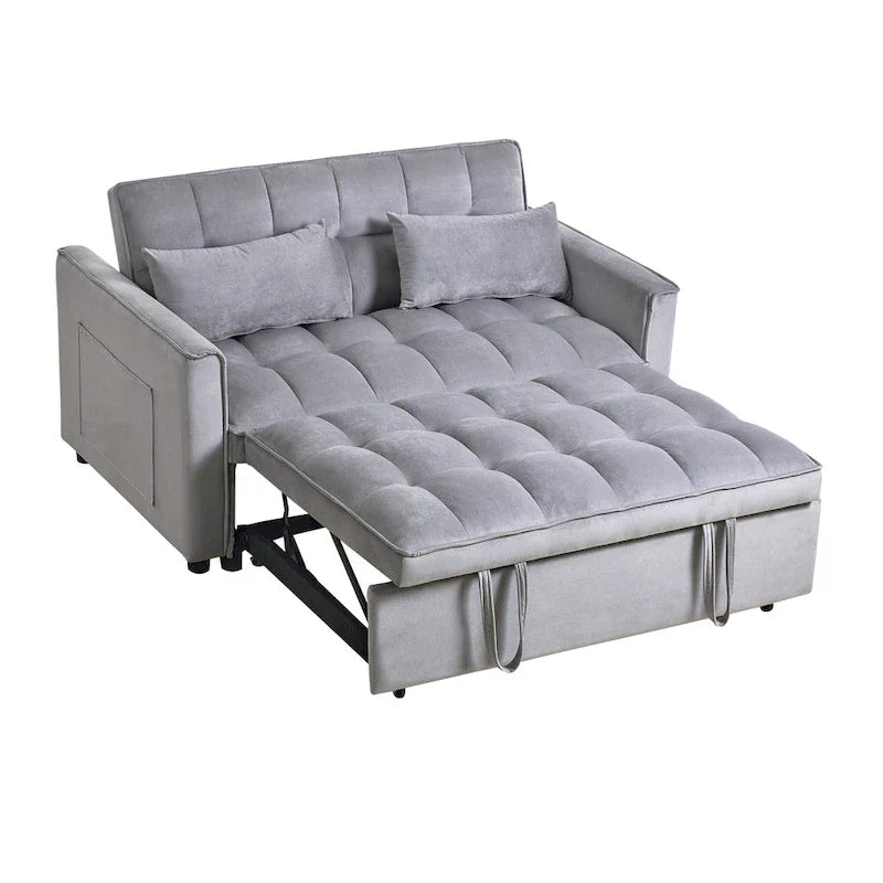 Causeuse de futon moderne en velours avec dossier inclinable et poches, 2 places – Gris foncé / Gris clair / Bleu / Noir