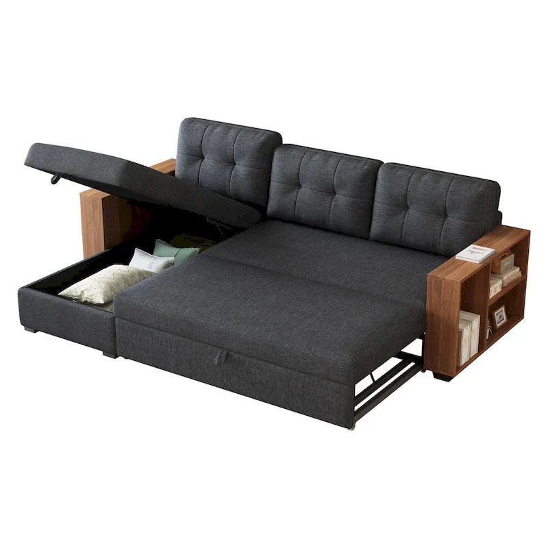 Canapé d'angle convertible avec lit gigogne et méridienne de rangement