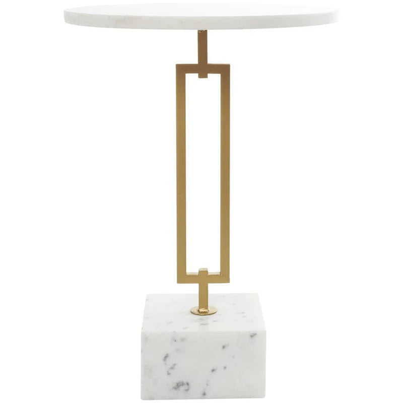 Table d'appoint géométrique en marbre avec support rectangulaire en métal doré - Blanc - Roche River Decor