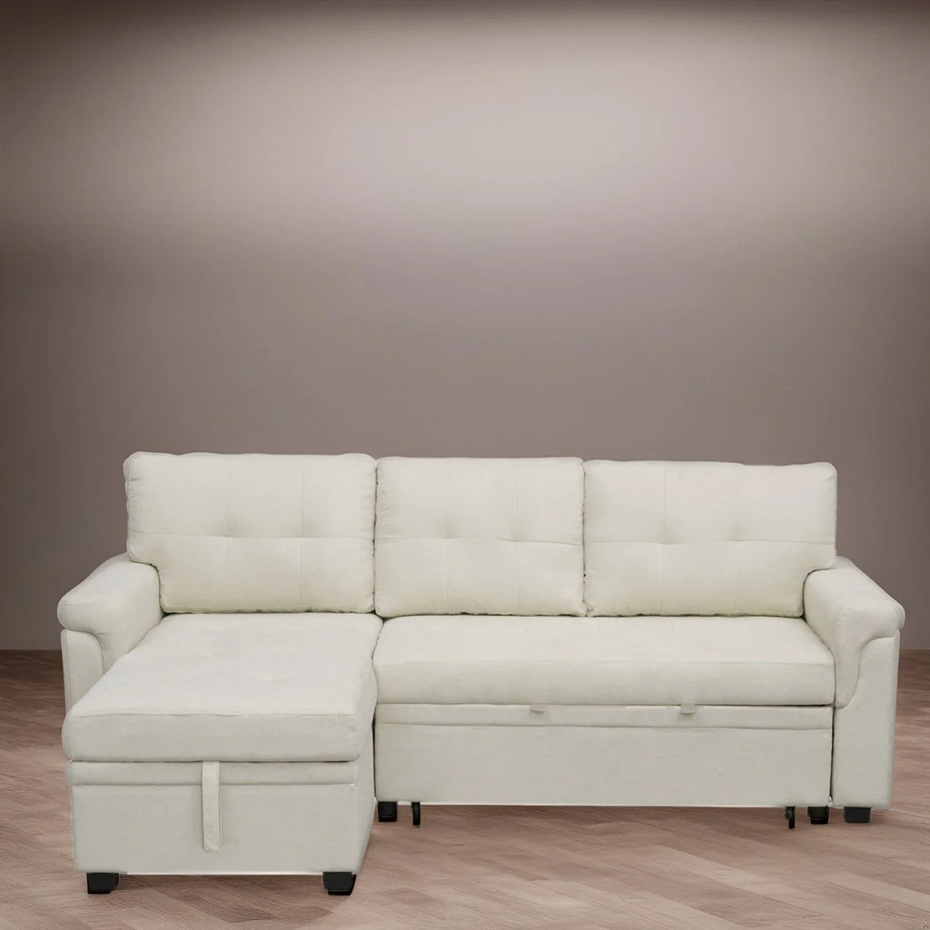 Canapé sectionnel réversible avec lit escamotable, méridienne de rangement dissimulée, pieds durables,
