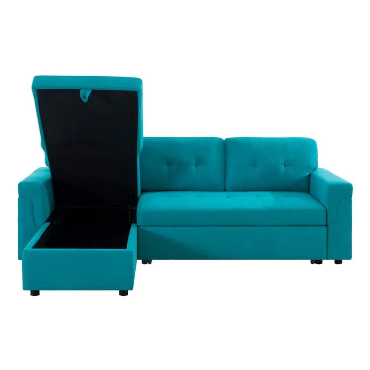 Canapé sectionnel réversible avec lit escamotable, méridienne de rangement dissimulée, pieds durables,