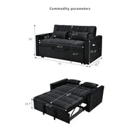 Causeuse de futon moderne en velours avec dossier inclinable et poches, 2 places – Gris foncé / Gris clair / Bleu / Noir