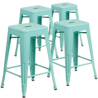 Lot de 4 tabourets de comptoir sans dossier en métal de 61 cm, pour l'intérieur ou l'extérieur, avec assise carrée