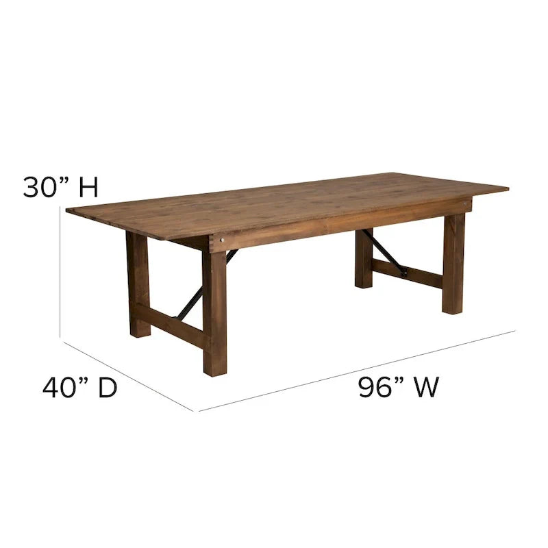 Ensemble table de ferme rustique pliante 8' x 40 avec 10 chaises à dossier croisé et coussins