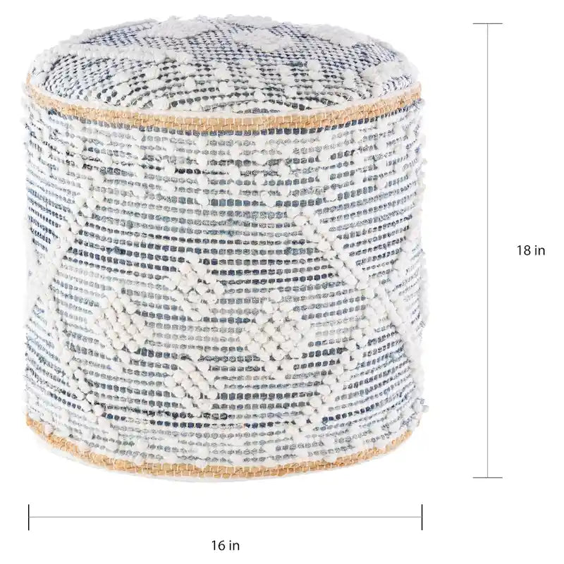 Sibille pouf cylindrique bohème en denim de 18 pouces