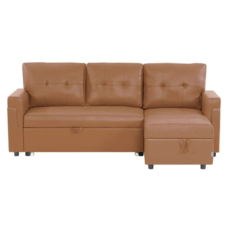 Canapé sectionnel réversible avec lit escamotable, méridienne de rangement dissimulée, pieds durables,