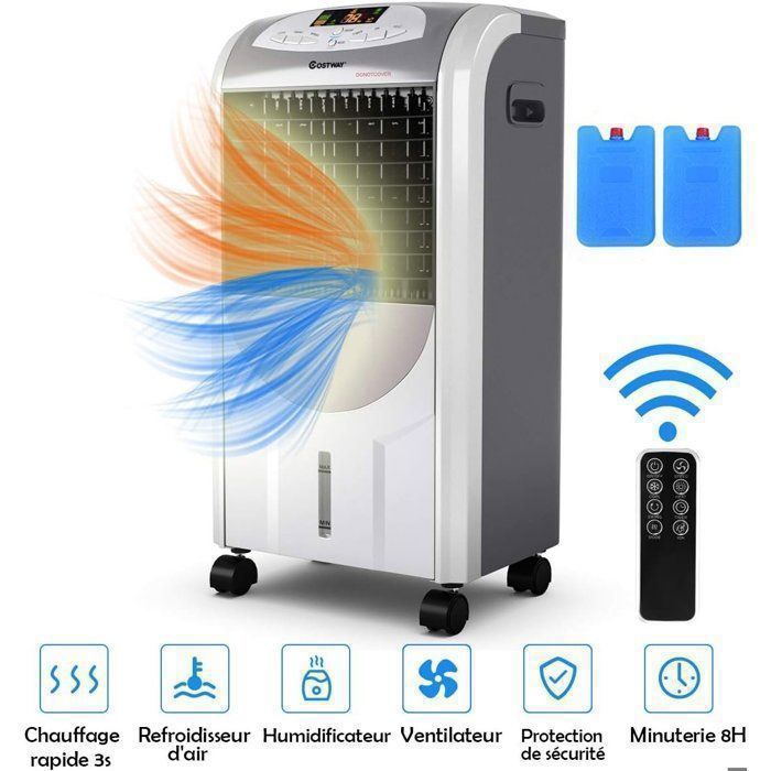 Climatiseur Mobile 7L 75W Rafraîchisseur d'Air Ventilateur COSTWAY - Froid/Chaud - Télécommande - Minuterie 8H - 3 Vitesses - Oscillation