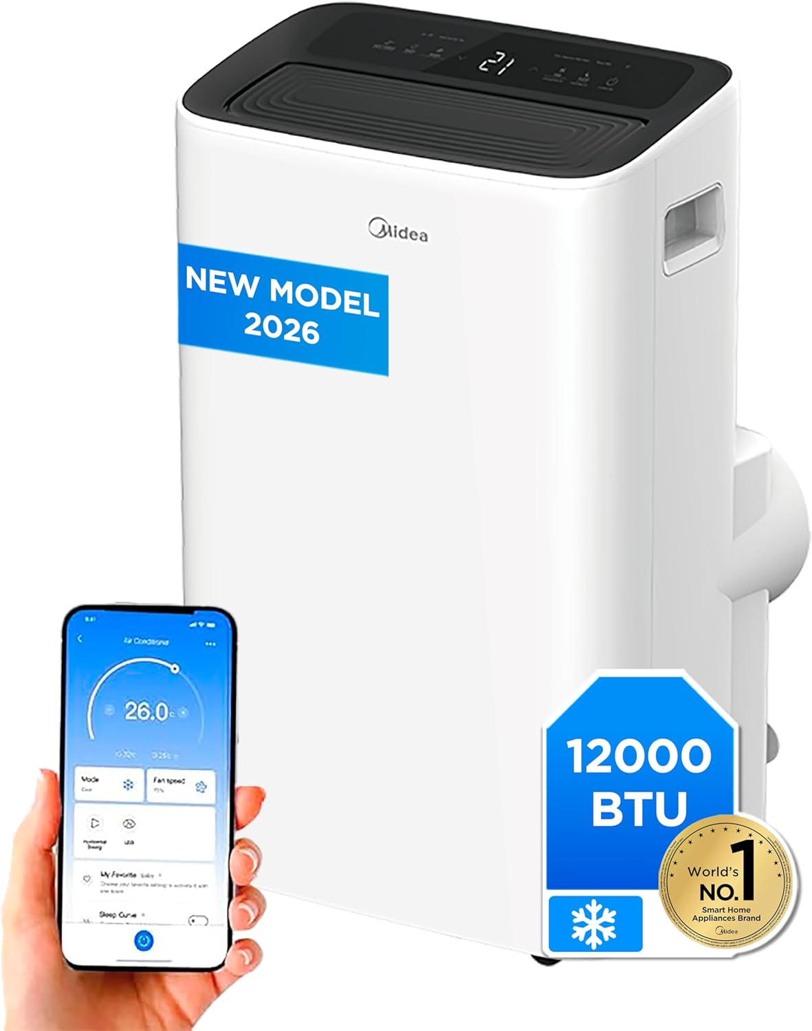 MIDEA Climatiseur Mobile Silencieux 12000 BTU avec Évacuation | 4 en 1 : Climatisation, Ventilation, Déshumidification, Sleep | Clim Portable avec Contrôle App & Télécommande | Kit de Fenêtre Inclus [Classe énergétique A]
