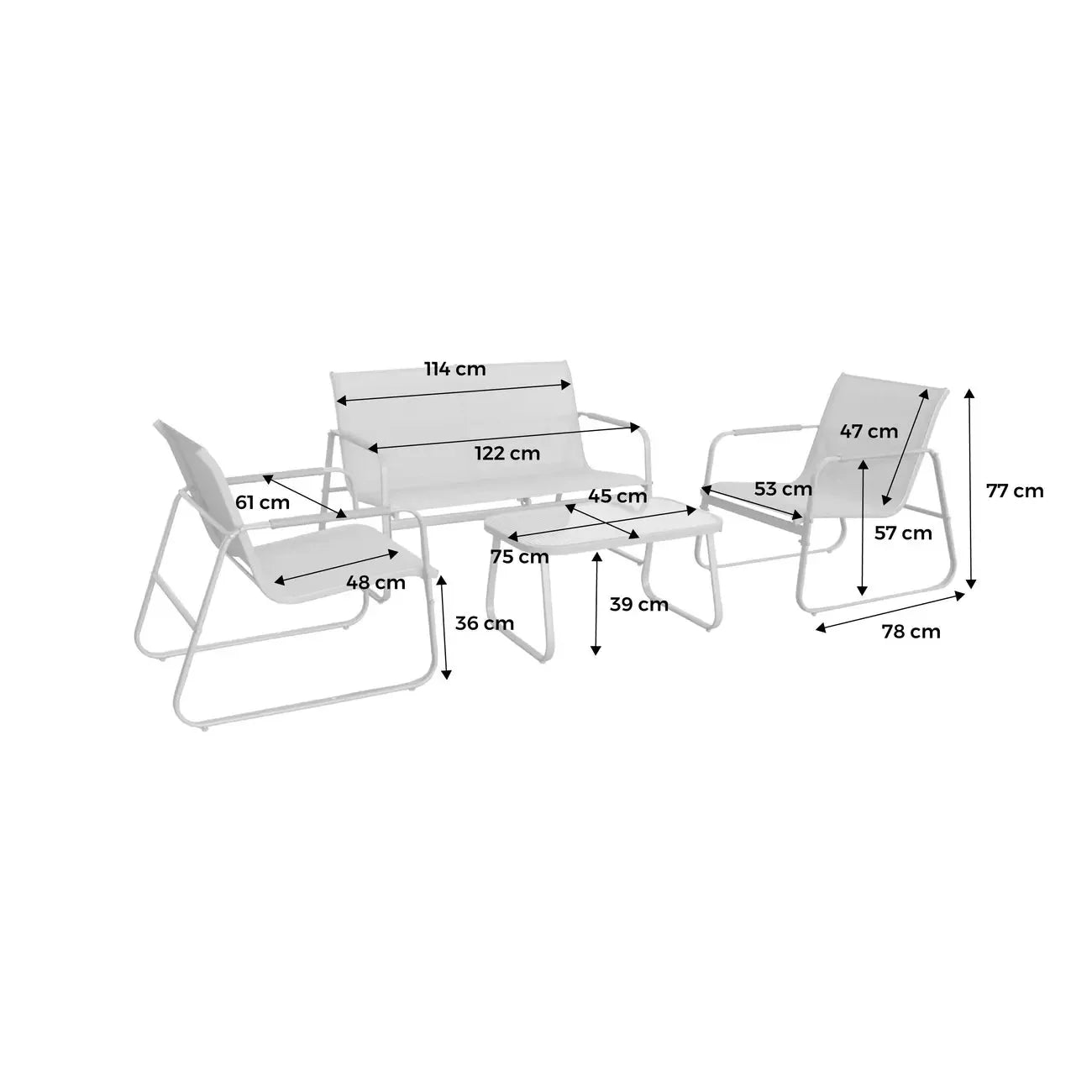 Noto Salon de jardin acier 4 places Kaki